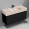 Modern Bathroom Vanity With Beige Travertine Design Sink, Wall Mount, 48